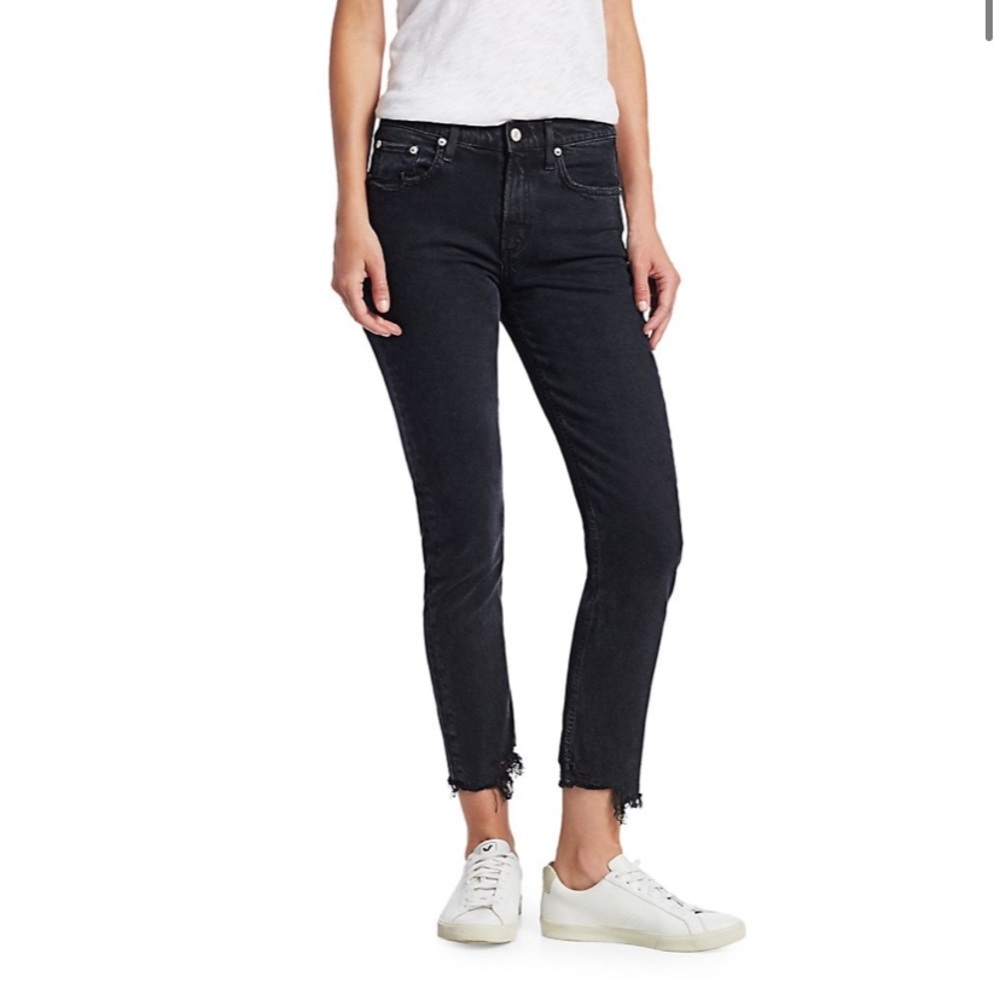 AGOLDE Toni Mid-Rise Distressed-Hem Stretch Slim-Fit Ankle Jeans